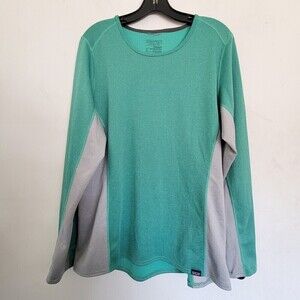 Patagonia Green Blue Gray Capilene Long Sleeve Base Layer Top Shirt Size XL